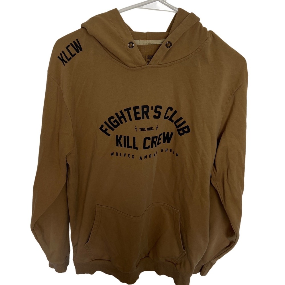 Kill Crew Fighters Club Hoodie Tan Graphic Pullover Sweatshirt M Combat Women
